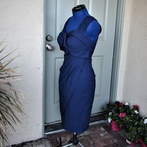Belle Poque Sheath Dress Ruched Med Blue Plus Size
